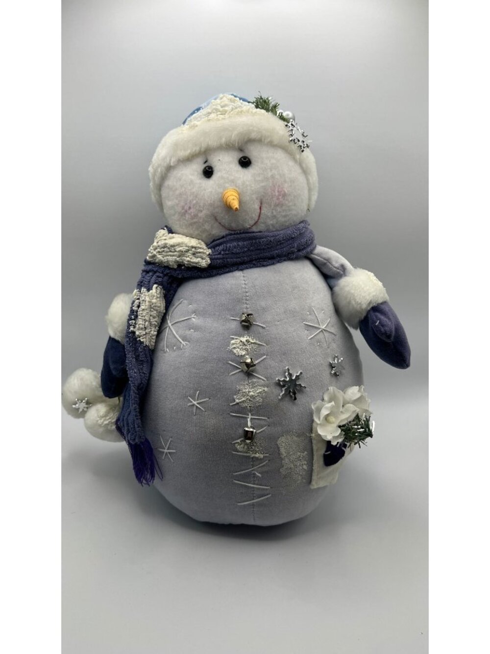 Soft Snowman Plush With Blue Hat & Scarf Decorative Accents